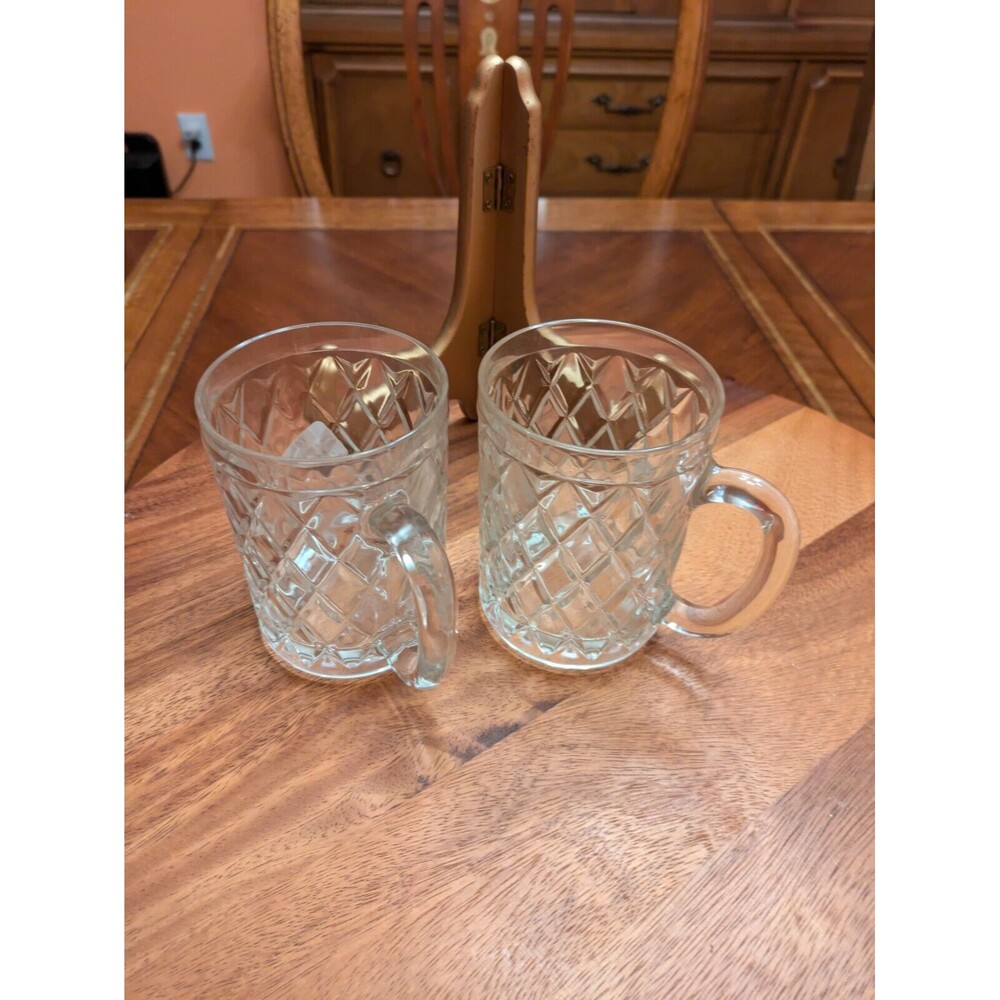 Vintage Set Of 2 Paul Sebastian Fine Crystal Diamond Cut Stunning Glass Mugs